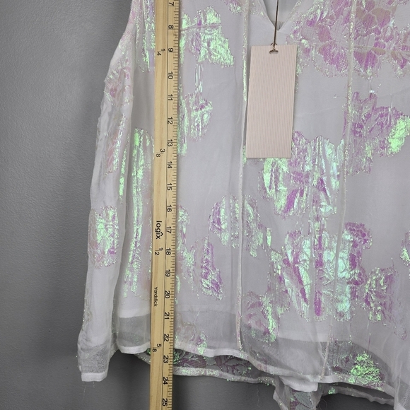 CIEBON Iridescent Flowy Floral Top‎ White With Colorful Reflections Women Size S - Picture 16 of 16